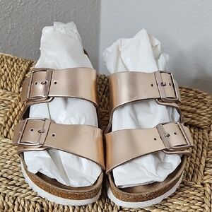 Rose Gold Double Strap Sandals